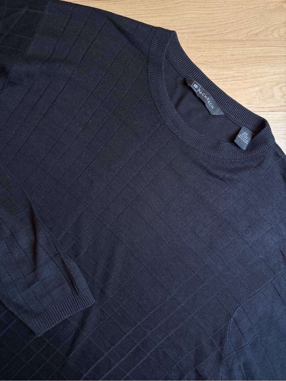 Bachrach Classic Black Silk Crewneck Textured Knit Layering Sweater XXL
